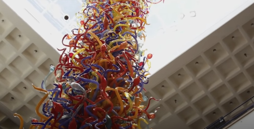 The Fireworks of Glass sculpture by Dale Chihuly, a 43-foot tower of blown glass